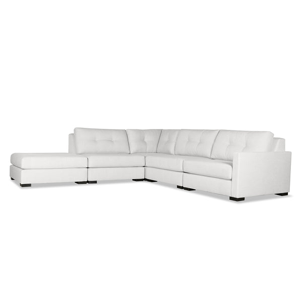 Nativa Interiors Chester Solid + Manufactured Wood / Revolution Performance Fabrics® 5 Pieces Modular Right Hand Facing Sectional with Ottoman Off White 128.00"W x 121.00"D x 33.00"H