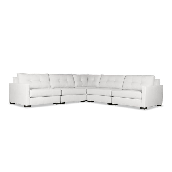 Nativa Interiors Chester Solid + Manufactured Wood / Revolution Performance Fabrics® 5 Pieces Modular Symmetrical Sectional with Ottoman Off White 128.00"W x 128.00"D x 33.00"H