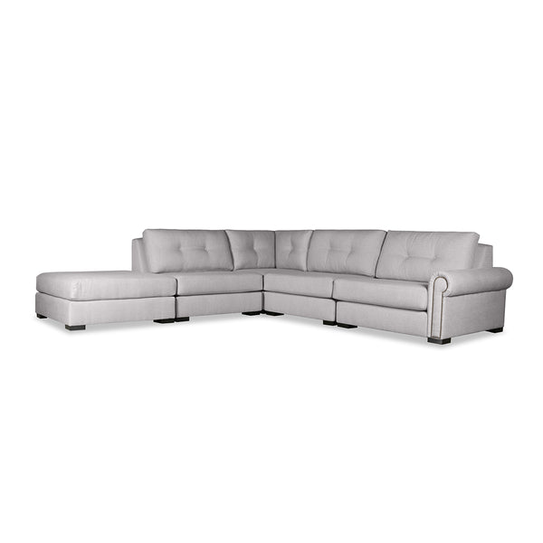 Nativa Interiors Sylviane Solid + Manufactured Wood / Revolution Performance Fabrics® 5 Pieces Modular Right Hand Facing Sectional with Ottoman Grey 128.00"W x 121.00"D x 33.00"H