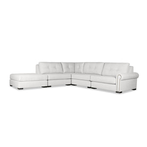 Nativa Interiors Sylviane Solid + Manufactured Wood / Revolution Performance Fabrics® 5 Pieces Modular Right Hand Facing Sectional with Ottoman Off White 128.00"W x 121.00"D x 33.00"H