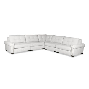 Nativa Interiors Sylviane Solid + Manufactured Wood / Revolution Performance Fabrics® 5 Pieces Modular Symmetrical Sectional with Ottoman Off White 128.00"W x 128.00"D x 33.00"H