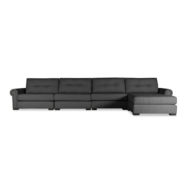 Nativa Interiors Sylviane Solid + Manufactured Wood / Revolution Performance Fabrics® 5 Pieces Modular Symmetrical Sectional with Ottoman Charcoal 166.00"W x 83.00"D x 33.00"H
