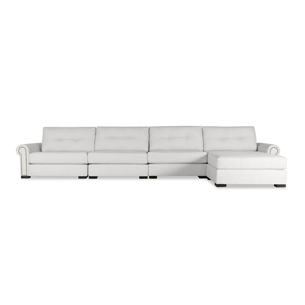 Nativa Interiors Sylviane Solid + Manufactured Wood / Revolution Performance Fabrics® 5 Pieces Modular Symmetrical Sectional with Ottoman Off White 166.00"W x 83.00"D x 33.00"H