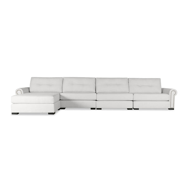 Nativa Interiors Sylviane Solid + Manufactured Wood / Revolution Performance Fabrics® 5 Pieces Modular Right Hand Facing Sectional with Ottoman Off White 166.00"W x 83.00"D x 33.00"H