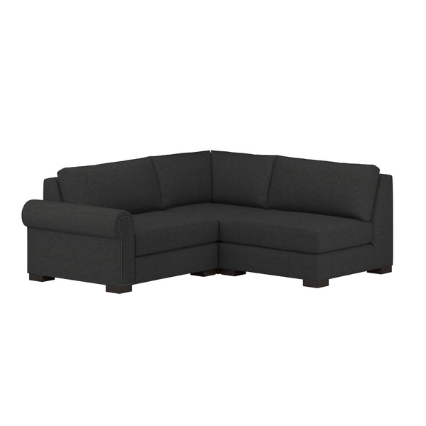 Nativa Interiors Sylviane Solid + Manufactured Wood / Revolution Performance Fabrics® 3 Pieces Modular Left Hand Facing Sectional with Ottoman Charcoal 90.00"W x 83.00"D x 33.00"H