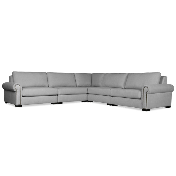Nativa Interiors Sylviane Solid + Manufactured Wood / Revolution Performance Fabrics® 5 Pieces Modular Symmetrical Sectional with Ottoman Grey 128.00"W x 128.00"D x 33.00"H