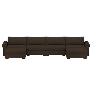 Nativa Interiors Sylviane Solid + Manufactured Wood / Revolution Performance Fabrics® 6 Pieces Modular U-Shape Sectional with Ottoman Brown 166.00"W x 83.00"D x 33.00"H