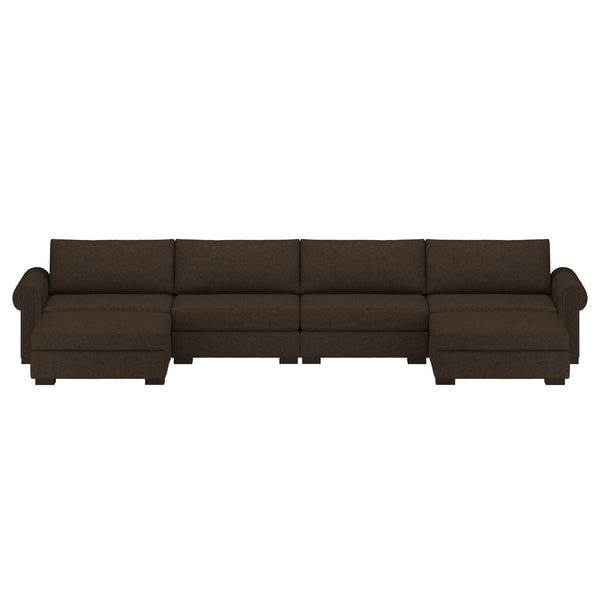 Nativa Interiors Sylviane Solid + Manufactured Wood / Revolution Performance Fabrics® 6 Pieces Modular U-Shape Sectional with Ottoman Brown 166.00"W x 83.00"D x 33.00"H