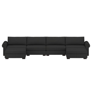 Nativa Interiors Sylviane Solid + Manufactured Wood / Revolution Performance Fabrics® 6 Pieces Modular U-Shape Sectional with Ottoman Charcoal 166.00"W x 83.00"D x 33.00"H