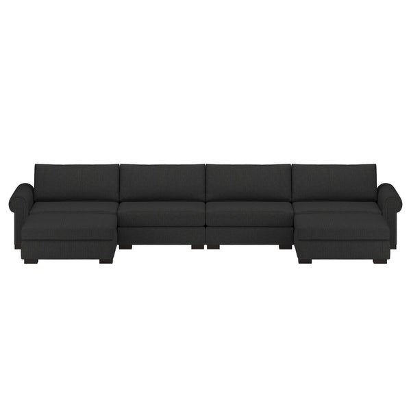 Nativa Interiors Sylviane Solid + Manufactured Wood / Revolution Performance Fabrics® 6 Pieces Modular U-Shape Sectional with Ottoman Charcoal 166.00"W x 83.00"D x 33.00"H