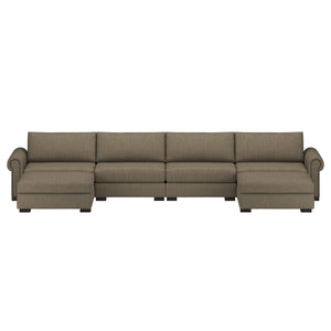 Nativa Interiors Sylviane Solid + Manufactured Wood / Revolution Performance Fabrics® 6 Pieces Modular U-Shape Sectional with Ottoman Flax 166.00"W x 83.00"D x 33.00"H