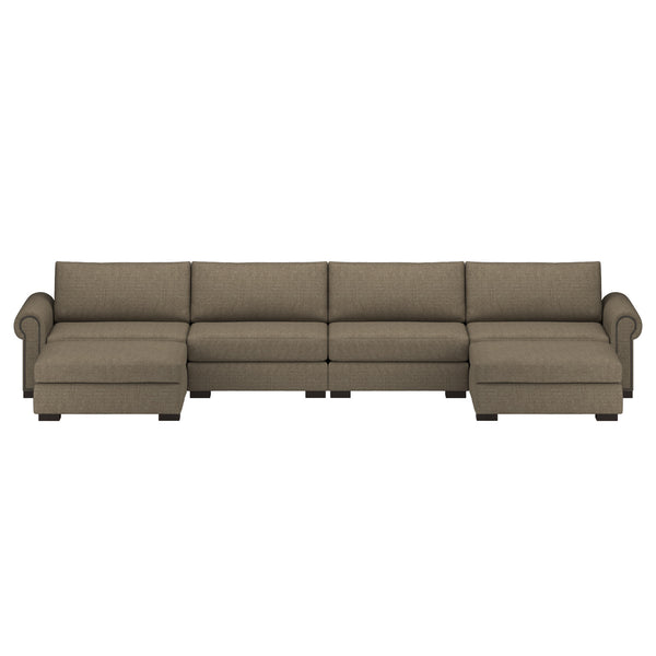 Nativa Interiors Sylviane Solid + Manufactured Wood / Revolution Performance Fabrics® 6 Pieces Modular U-Shape Sectional with Ottoman Flax 166.00"W x 83.00"D x 33.00"H