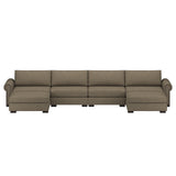 Nativa Interiors Sylviane Solid + Manufactured Wood / Revolution Performance Fabrics® 6 Pieces Modular U-Shape Sectional with Ottoman Flax 166.00"W x 83.00"D x 33.00"H