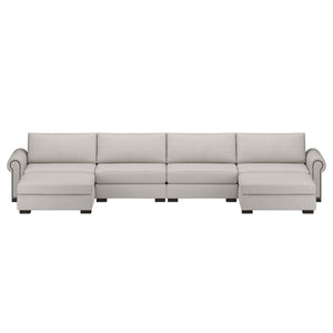 Nativa Interiors Sylviane Solid + Manufactured Wood / Revolution Performance Fabrics® 6 Pieces Modular U-Shape Sectional with Ottoman Off White 166.00"W x 83.00"D x 33.00"H