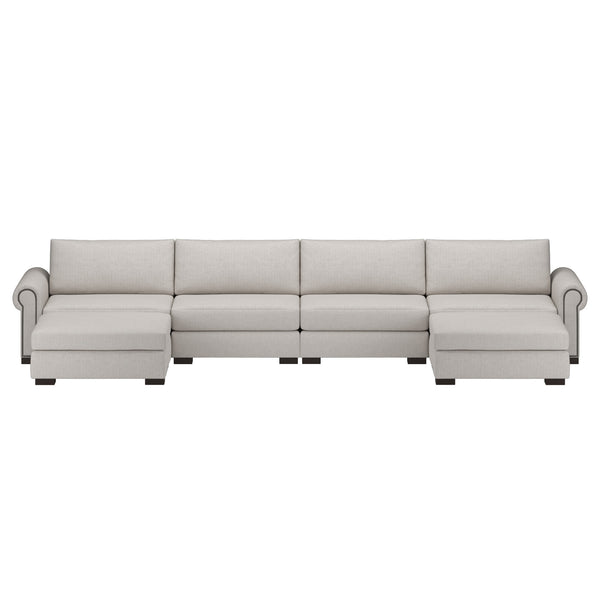 Nativa Interiors Sylviane Solid + Manufactured Wood / Revolution Performance Fabrics® 6 Pieces Modular U-Shape Sectional with Ottoman Off White 166.00"W x 83.00"D x 33.00"H