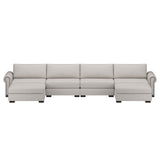 Nativa Interiors Sylviane Solid + Manufactured Wood / Revolution Performance Fabrics® 6 Pieces Modular U-Shape Sectional with Ottoman Off White 166.00"W x 83.00"D x 33.00"H