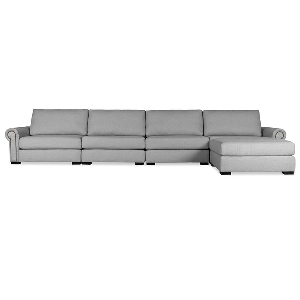 Nativa Interiors Sylviane Solid + Manufactured Wood / Revolution Performance Fabrics® 5 Pieces Modular Symmetrical Sectional with Ottoman Grey 166.00"W x 83.00"D x 33.00"H