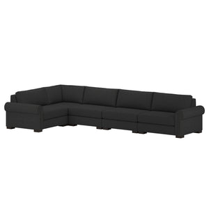 Nativa Interiors Sylviane Solid + Manufactured Wood / Revolution Performance Fabrics® 5 Pieces Modular Right Hand Facing Sectional with Ottoman Charcoal 166.00"W x 83.00"D x 33.00"H