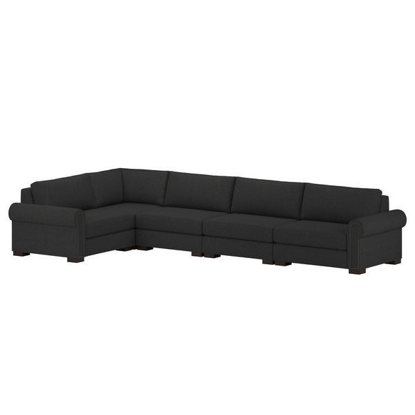 Nativa Interiors Sylviane Solid + Manufactured Wood / Revolution Performance Fabrics® 5 Pieces Modular Right Hand Facing Sectional with Ottoman Charcoal 166.00"W x 83.00"D x 33.00"H