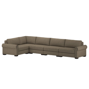 Nativa Interiors Sylviane Solid + Manufactured Wood / Revolution Performance Fabrics® 5 Pieces Modular Right Hand Facing Sectional with Ottoman Flax 166.00"W x 83.00"D x 33.00"H