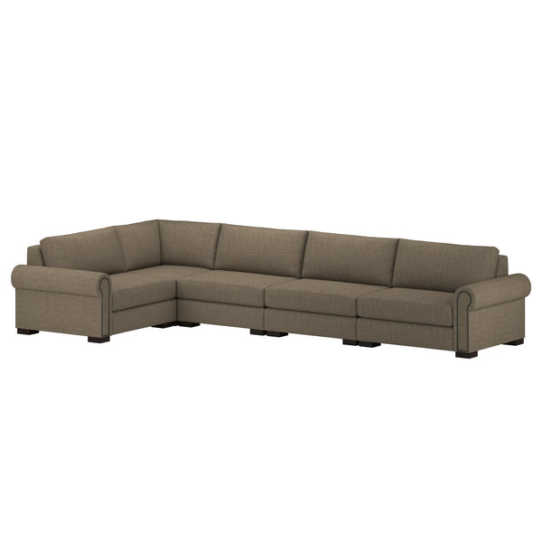 Nativa Interiors Sylviane Solid + Manufactured Wood / Revolution Performance Fabrics® 5 Pieces Modular Right Hand Facing Sectional with Ottoman Flax 166.00"W x 83.00"D x 33.00"H