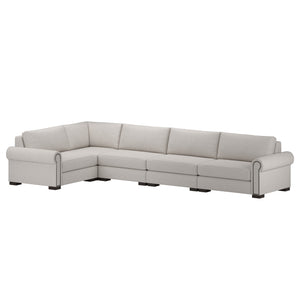 Nativa Interiors Sylviane Solid + Manufactured Wood / Revolution Performance Fabrics® 5 Pieces Modular Right Hand Facing Sectional with Ottoman Off White 166.00"W x 83.00"D x 33.00"H