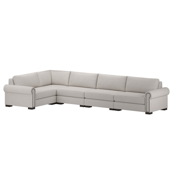 Nativa Interiors Sylviane Solid + Manufactured Wood / Revolution Performance Fabrics® 5 Pieces Modular Right Hand Facing Sectional with Ottoman Off White 166.00"W x 83.00"D x 33.00"H