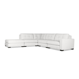 Nativa Interiors Veranda Solid + Manufactured Wood / Revolution Performance Fabrics® 5 Pieces Modular Right Hand Facing Sectional with Ottoman Off White 128.00"W x 121.00"D x 33.00"H