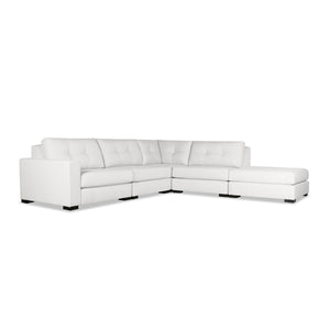 Nativa Interiors Veranda Solid + Manufactured Wood / Revolution Performance Fabrics® 5 Pieces Modular Left Hand Facing Sectional with Ottoman Off White 128.00"W x 121.00"D x 33.00"H