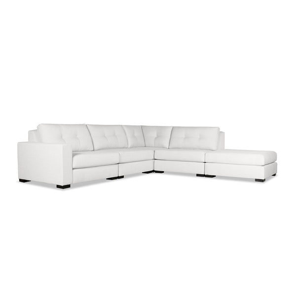 Nativa Interiors Veranda Solid + Manufactured Wood / Revolution Performance Fabrics® 5 Pieces Modular Left Hand Facing Sectional with Ottoman Off White 128.00"W x 121.00"D x 33.00"H