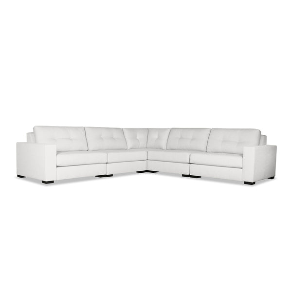 Nativa Interiors Veranda Solid + Manufactured Wood / Revolution Performance Fabrics® 5 Pieces Modular Symmetrical Sectional with Ottoman Off White 128.00"W x 128.00"D x 33.00"H