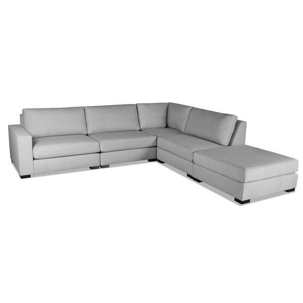 Nativa Interiors Veranda Solid + Manufactured Wood / Revolution Performance Fabrics® 5 Pieces Modular Left Hand Facing Sectional with Ottoman Grey 121.00"W x 114.00"D x 33.00"H