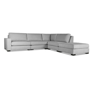 Nativa Interiors Veranda Solid + Manufactured Wood / Revolution Performance Fabrics® 5 Pieces Modular Left Hand Facing Sectional with Ottoman Grey 128.00"W x 121.00"D x 33.00"H