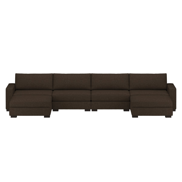 Nativa Interiors Veranda Solid + Manufactured Wood / Revolution Performance Fabrics® 6 Pieces Modular U-Shape Sectional with Ottoman Brown 166.00"W x 83.00"D x 33.00"H