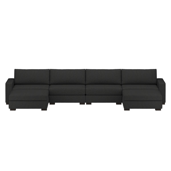 Nativa Interiors Veranda Solid + Manufactured Wood / Revolution Performance Fabrics® 6 Pieces Modular U-Shape Sectional with Ottoman Charcoal 166.00"W x 83.00"D x 33.00"H