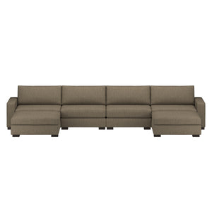 Nativa Interiors Veranda Solid + Manufactured Wood / Revolution Performance Fabrics® 6 Pieces Modular U-Shape Sectional with Ottoman Flax 166.00"W x 83.00"D x 33.00"H