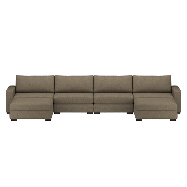 Nativa Interiors Veranda Solid + Manufactured Wood / Revolution Performance Fabrics® 6 Pieces Modular U-Shape Sectional with Ottoman Flax 166.00"W x 83.00"D x 33.00"H