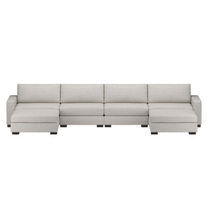 Nativa Interiors Veranda Solid + Manufactured Wood / Revolution Performance Fabrics® 6 Pieces Modular U-Shape Sectional with Ottoman Off White 166.00"W x 83.00"D x 33.00"H