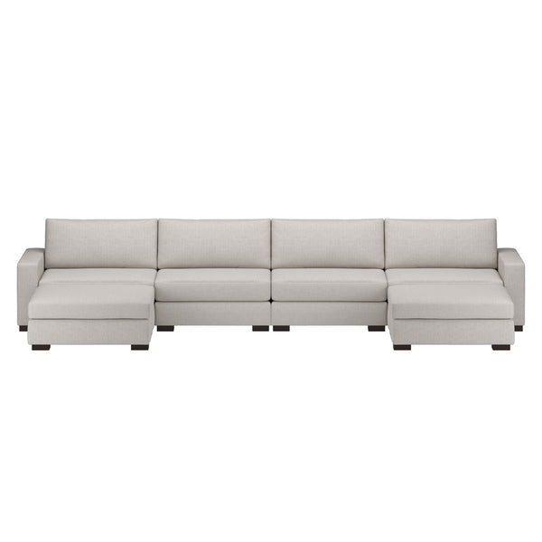 Nativa Interiors Veranda Solid + Manufactured Wood / Revolution Performance Fabrics® 6 Pieces Modular U-Shape Sectional with Ottoman Off White 166.00"W x 83.00"D x 33.00"H