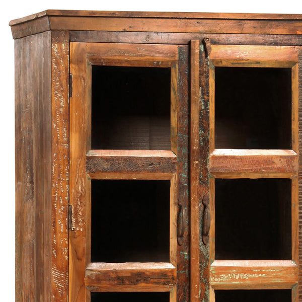 Dovetail Journee 84" Tall Distressed Painted Reclaimed Mango Wood and Glass Storage Cabinet SEM037