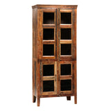 Dovetail Journee 84" Tall Distressed Painted Reclaimed Mango Wood and Glass Storage Cabinet SEM037