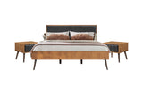 Coco Solid Oak + Metal + Faux Leather 100% Polyurethane 3Piece Bedroom Set