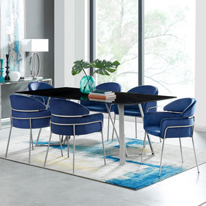 Cressida and Portia Blue Fabric 7 Piece Rectangular Dining Set