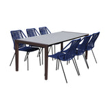 Fineline and Clip Indoor Outdoor 7 Piece Dining Set in Dark Eucalyptus Wood with Superstone and Blue Rope