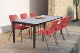 Fineline and Clip Indoor Outdoor 7 Piece Dining Set in Dark Eucalyptus Wood with Superstone and Brick Red Rope