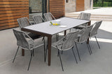 Fineline and Clip Indoor Outdoor 9 Piece Dining Set in Dark Eucalyptus Wood with Superstone and Grey Rope