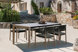 Fineline and Doris Indoor Outdoor 5 Piece Dining Set in Light Eucalyptus Wood with Superstone with Charcoal Rope