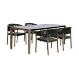 Fineline and Doris Indoor Outdoor 5 Piece Dining Set in Light Eucalyptus Wood with Superstone with Charcoal Rope