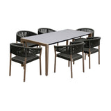 Fineline and Doris Indoor Outdoor 7 Piece Dining Set in Light Eucalyptus Wood with Superstone and Charcoal Rope
