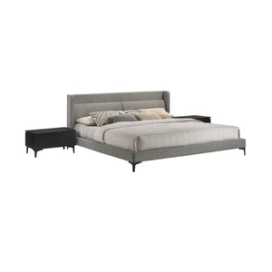 Legend 3 Piece Gray Fabric King Platform Bed and Nightstands Bedroom Set